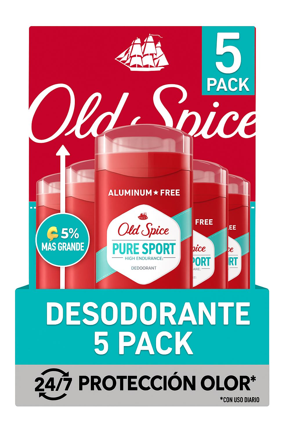 Desodorante Old Spice Pure Sport 5 Unds – 85g C/U