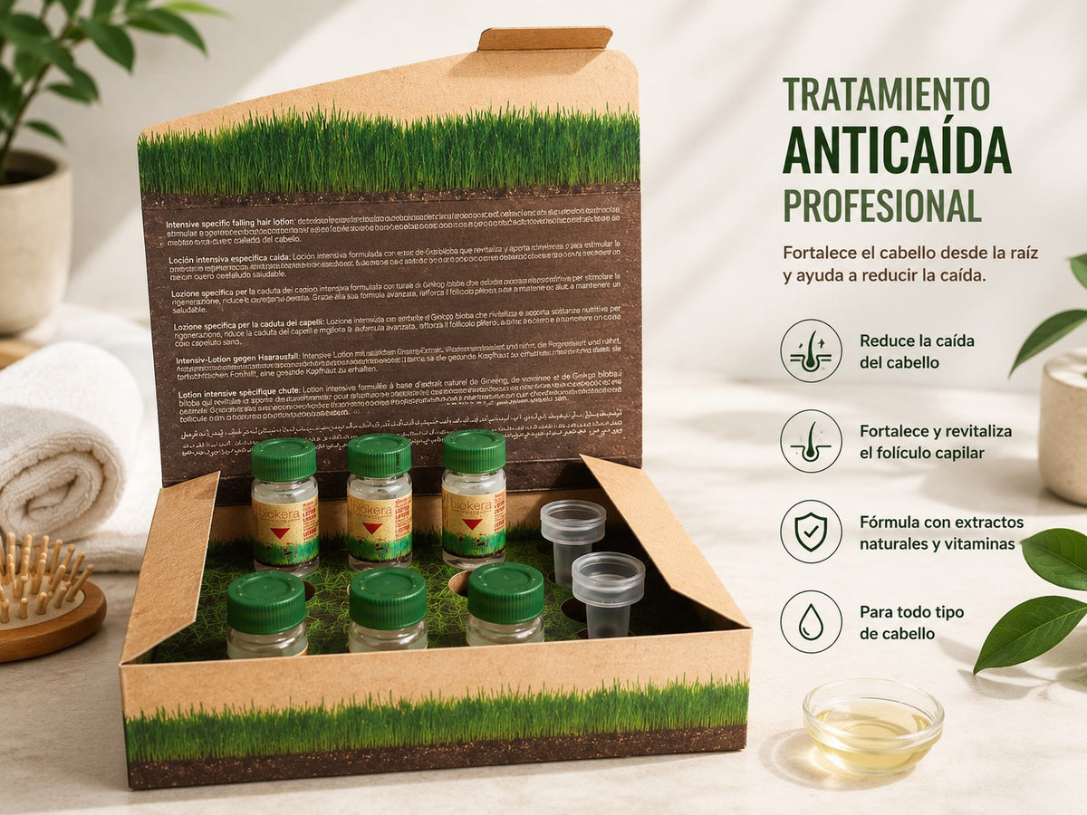 Kit Biokera Anticaída Shampoo 300ml + 6 Ampollas