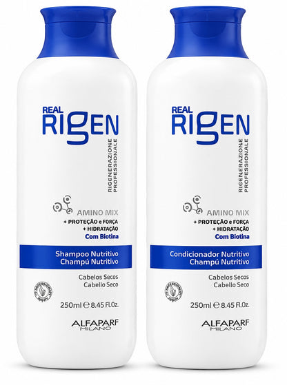 ✨ Alfaparf Duo Shampoo + Acondicionador Real Rigen para Cabello Seco 250 ml c/u | 500 ml 💙💧🌿