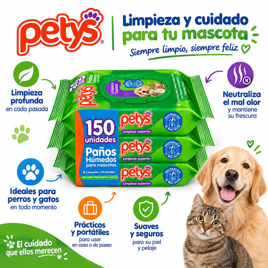 Paños Húmedos Petys para Perros y Gatos – 150 Unidades